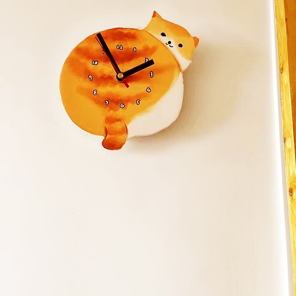 可愛卡通貓咪造型原創掛鐘日式原木風必備掛牆裝飾時鐘壁鐘掛鐘表
