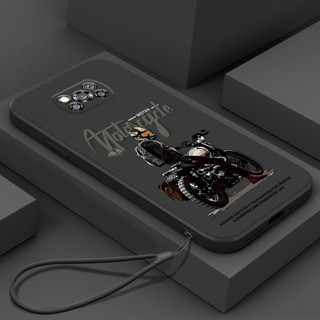 XIAOMI 外殼小米 poco x3 pro x3 nfc x3 手機殼帶掛繩美學矽膠 TPU 軟殼時尚酷摩托車男孩新