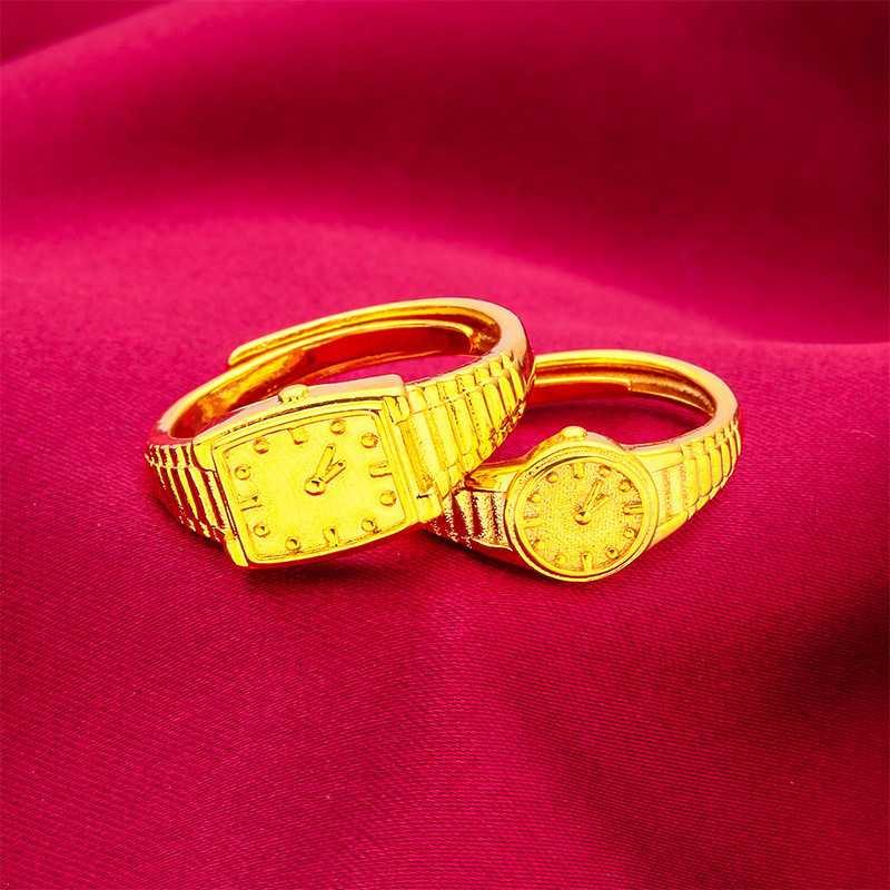 新款原創設計越南沙金女士男女手錶戒指 日韓時尚鍍18K仿黃金情侶開口指環首飾
