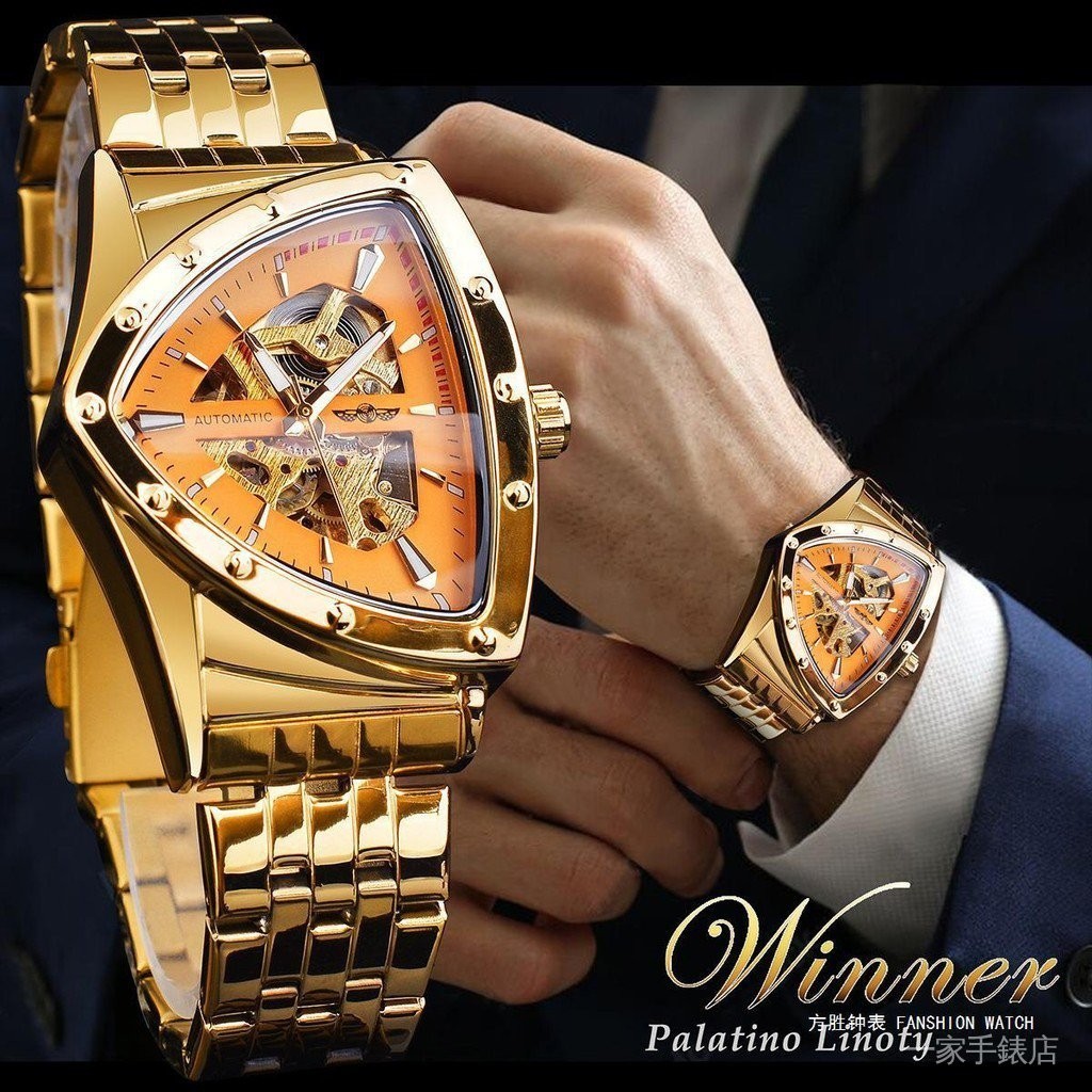 【現貨秒發】WINNER勝利者手錶男全自動三角形機械錶防水鏤空男士手錶方勝鐘錶 OMSI