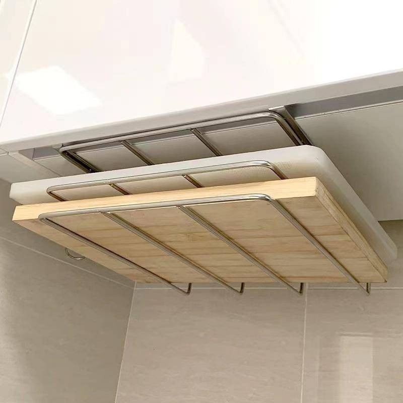 廚房不鏽鋼櫥櫃 吊櫃下掛置物架 多層鍋蓋架 懸掛下分層砧板 紙巾架