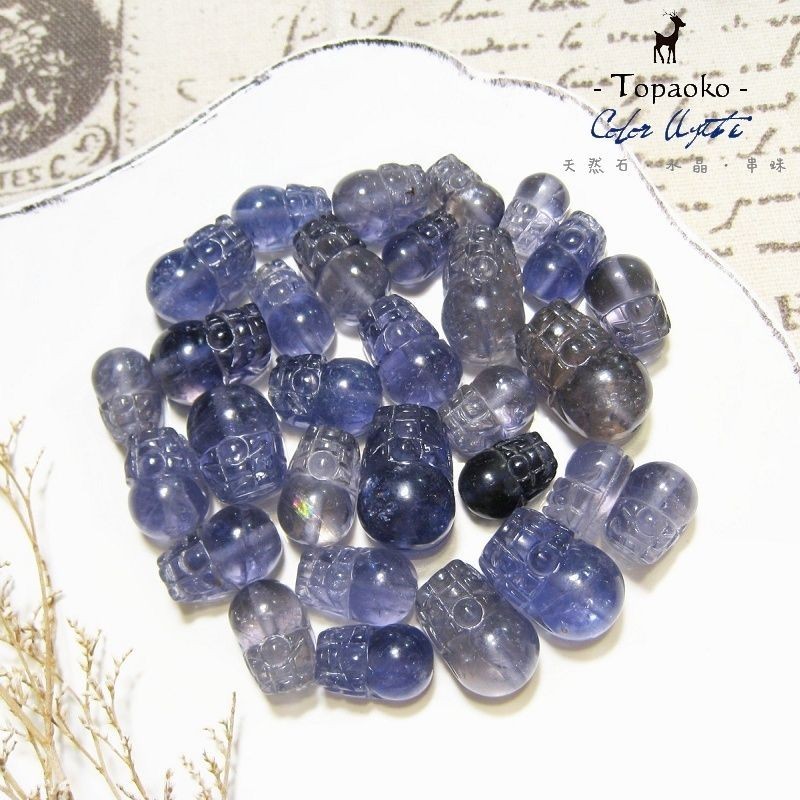 《晶格格的多寶格》天然A級高透體堇青石.水藍寶石貔貅直孔珠【RD148.RD213-RD215】飾品天然石．DIY材料