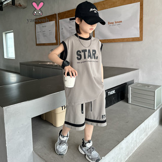 120-170CM 夏季男童字母無袖短褲套裝 中大童休閒背心籃球運動服 現貨 快速出貨