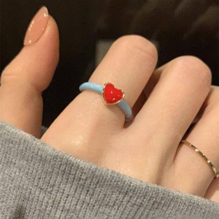 🚀臺灣出貨🚀太溫柔~紅色愛心撞色戒指女ins小眾設計感滴釉指環2024新款手飾潮