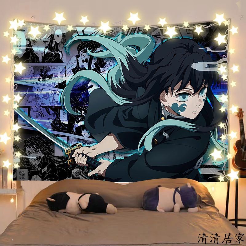 【鬼滅之刃】熱血動漫風背景布 鬼滅之刃動漫背景布 熱血戰鬥角色群像掛布 鬼滅之刃角色匯集掛毯 熱血動漫場景背景布