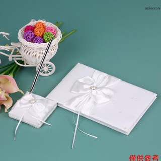 婚禮嘉賓簽到本+黑色簽到筆 白貢緞蝴蝶結裝飾 婚禮簽到用品