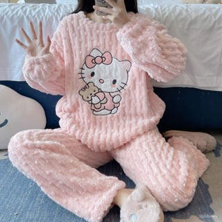 大碼女裝🔥新款上市🔥睡衣女秋冬季加絨加厚珊瑚絨家居服純色卡通甜美學生保暖套裝宿捨 HAJP