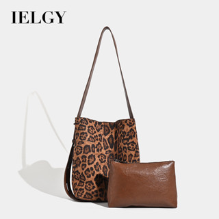 IELGY 麂皮絨豹紋腋下大包 時尚大容量托特包 秋冬復古斜揹包