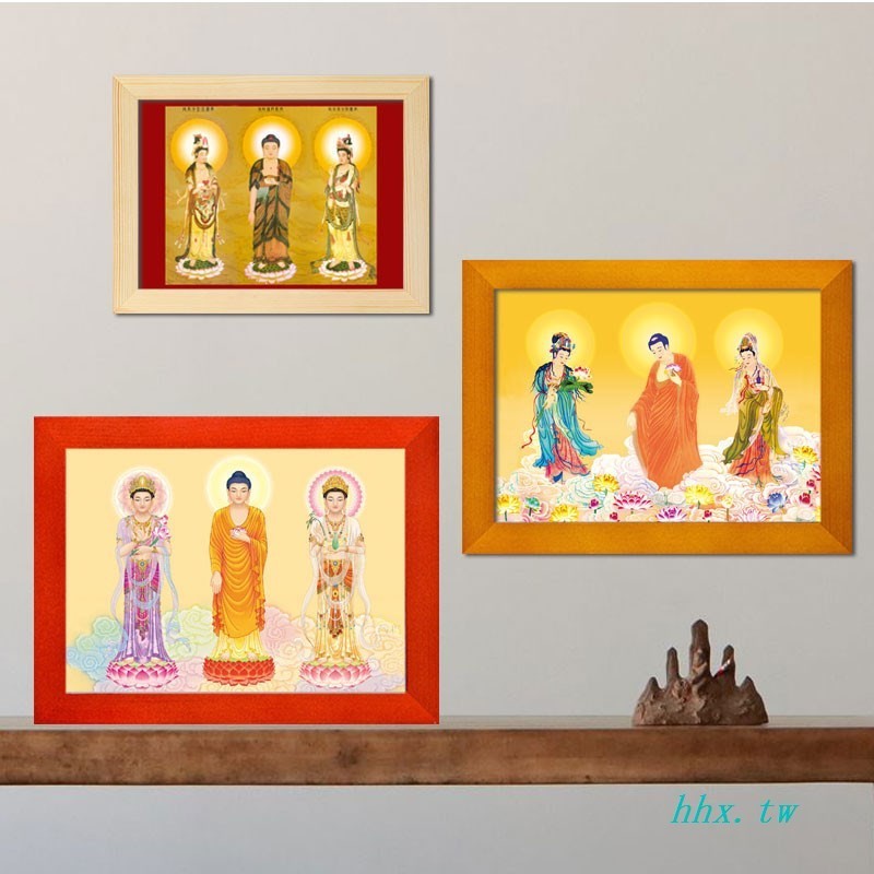 精美裝飾畫~西方三聖畫像掛畫 阿彌陀佛觀音菩薩大勢至三聖畫像人物實木擺件