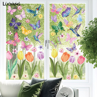 洛陽牡丹 春季窗貼花卉蝴蝶蜂鳥裝飾雙面印刷靜電窗貼