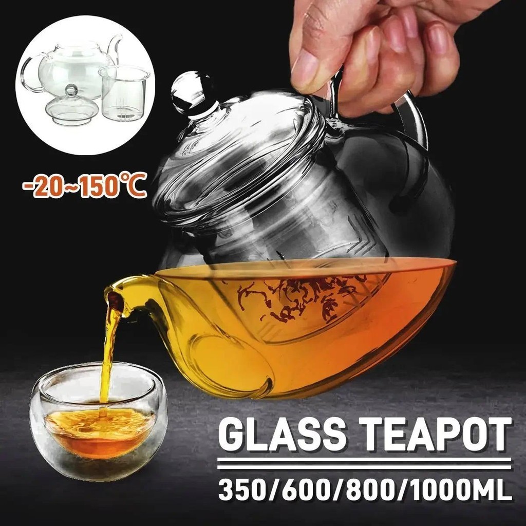 350/600/800/1000ml 耐熱玻璃茶壺帶浸泡器咖啡葉草本加熱容器茶壺透明水壺加厚