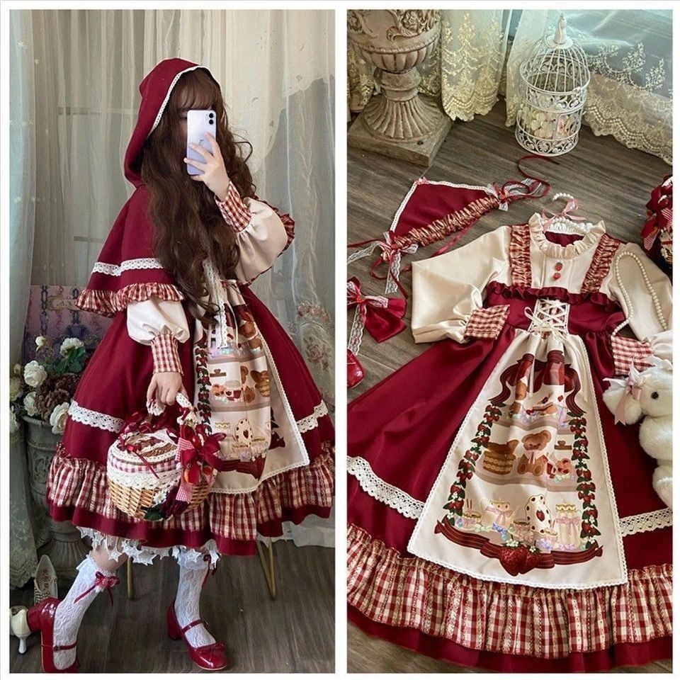 【工廠直銷】小紅帽Lolita漿果少女op清倉lolita裙日系洋裝蘿莉塔裙子全套大童