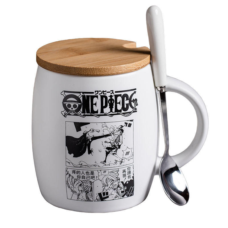 現貨水杯 陶瓷網紅海賊王馬克杯帶蓋勺動漫創意咖啡杯可愛學生杯子