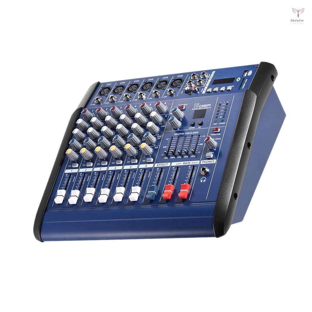 6 通道數字麥克風線音頻混音控制台電源混音放大器,帶 48V 幻象電源 USB/SD 插槽,用於錄製 DJ 舞台卡拉 O