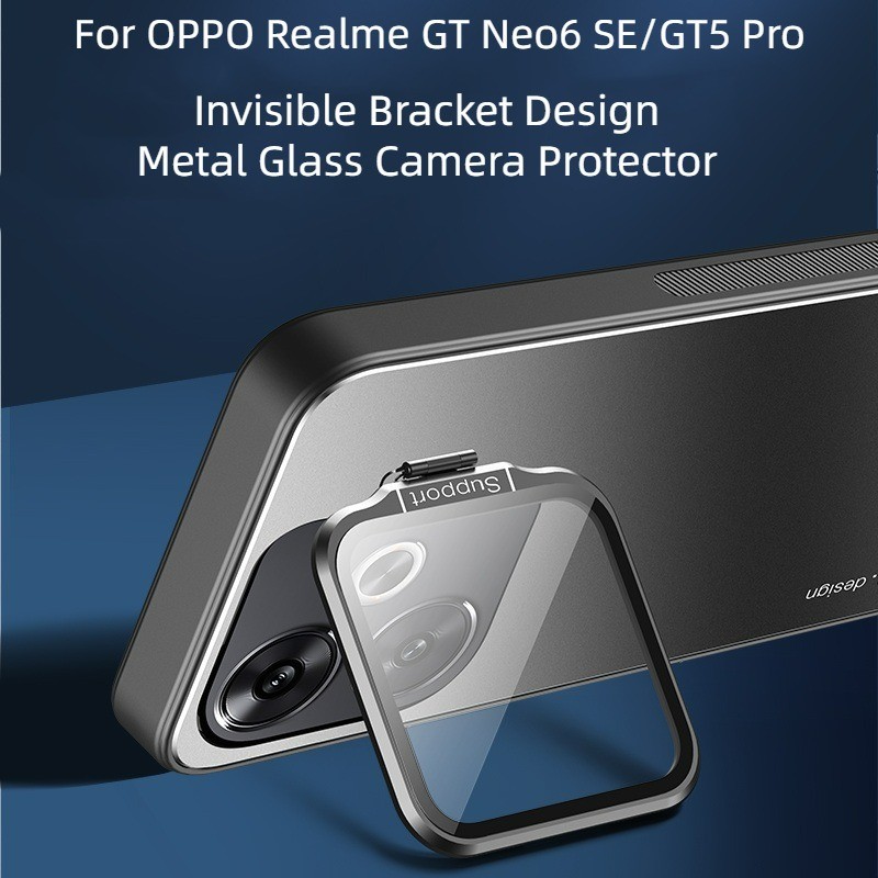 Oppo Realme GT Neo6 SE GT5 Pro保護套豪華金屬玻璃相機鏡頭保護套隱形支架防震硬手機殼