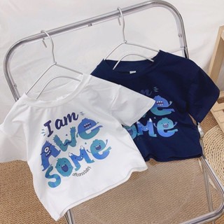 韓版夏季男童t恤字母印花短袖寬鬆寶寶童裝寶寶上衣