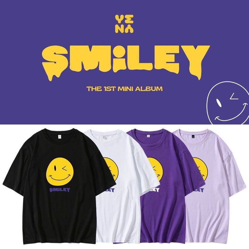 獨家IZONE崔叡娜專輯SMiLEY周邊印花衣服同款短袖T恤寬鬆落肩純棉上衣