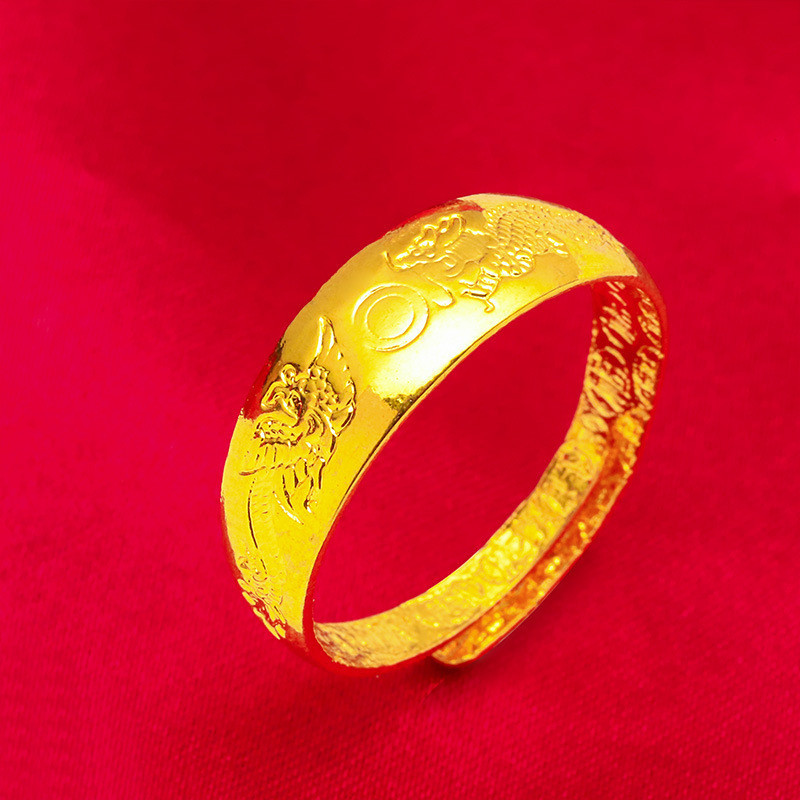 2024新款越南沙金龍鳳戲珠鋼印戒指 爆款男女情侶對戒時尚百搭簡約飾品