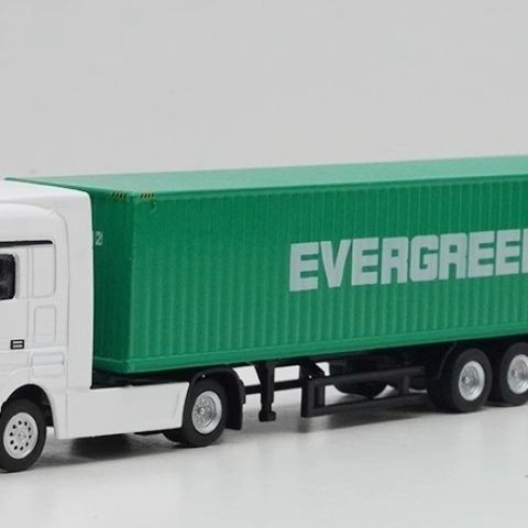 1:87 賓士 EVERGREEN長榮海運 貨櫃運輸物流海箱碼頭卡車模型絕版模型 收藏
