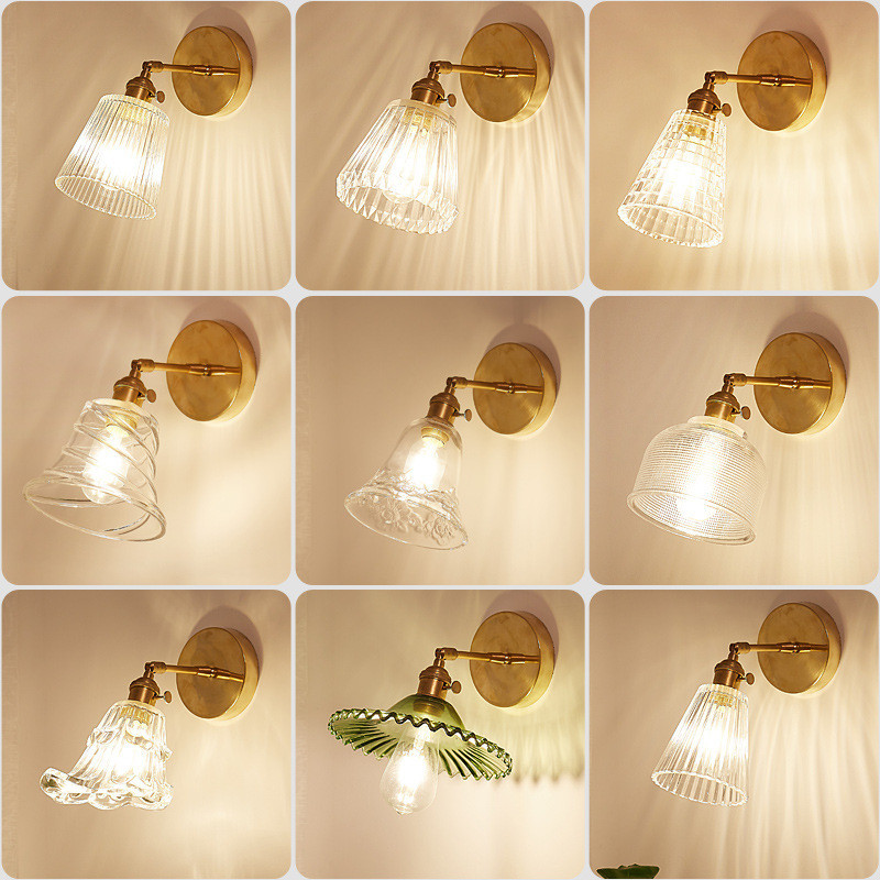 現代簡約臥室床頭燈客廳衛生間浴室LED鏡前燈日式黃銅玻璃傘壁燈