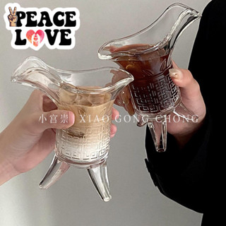 🍻PEACE酒吧🍻帝王杯冰美式拿鐵咖啡杯Ins風創意搞怪三足爵杯玻璃杯奶茶杯酒杯