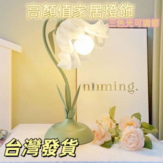 【臺灣發貨】新款 創意田園花朵 臥室床頭書桌 花朵檯燈 網紅 ins 少女氛圍燈 高階感