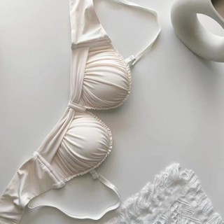 Ming 日系白色純欲內衣 女小胸聚攏顯大防下垂無鋼圈加厚上託文胸罩 套裝