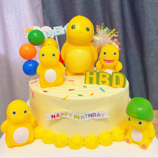 新品特惠 森系奶龍兒童生日蛋糕裝飾擺件網紅可愛週歲笑臉外掛小奶黃色恐龍
