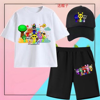 臺灣出貨 節奏盒子Sprunki兒童套裝 節奏盒子衣服 節奏盒子短袖套裝 印花套裝 短袖短褲 純棉套裝 兒童套裝送帽子