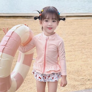 現貨 海灘趕海 夏威夷風服裝 女童可愛新款速幹長袖防曬泳衣 女孩小童連體遊泳兒童公主泳裝