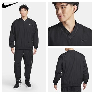 Nike耐吉美式復古刺繡logo V領上衣衛衣 男子運動休閒街舞梭織上衣 寬鬆透氣時尚上衣 FQ1639-010