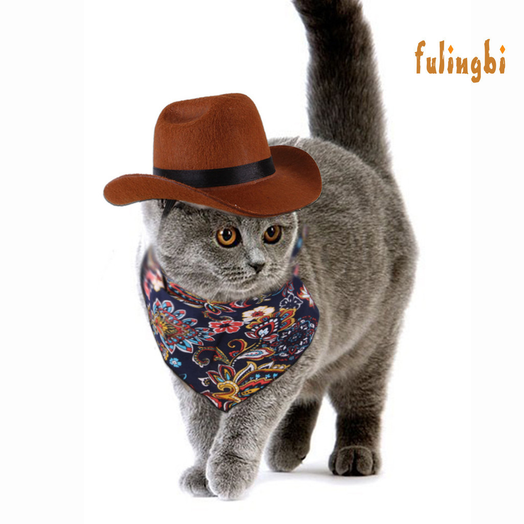 [FUI] 寵物帽子cosplay寵物飾品貓咪狗狗西部牛仔帽口水巾套裝