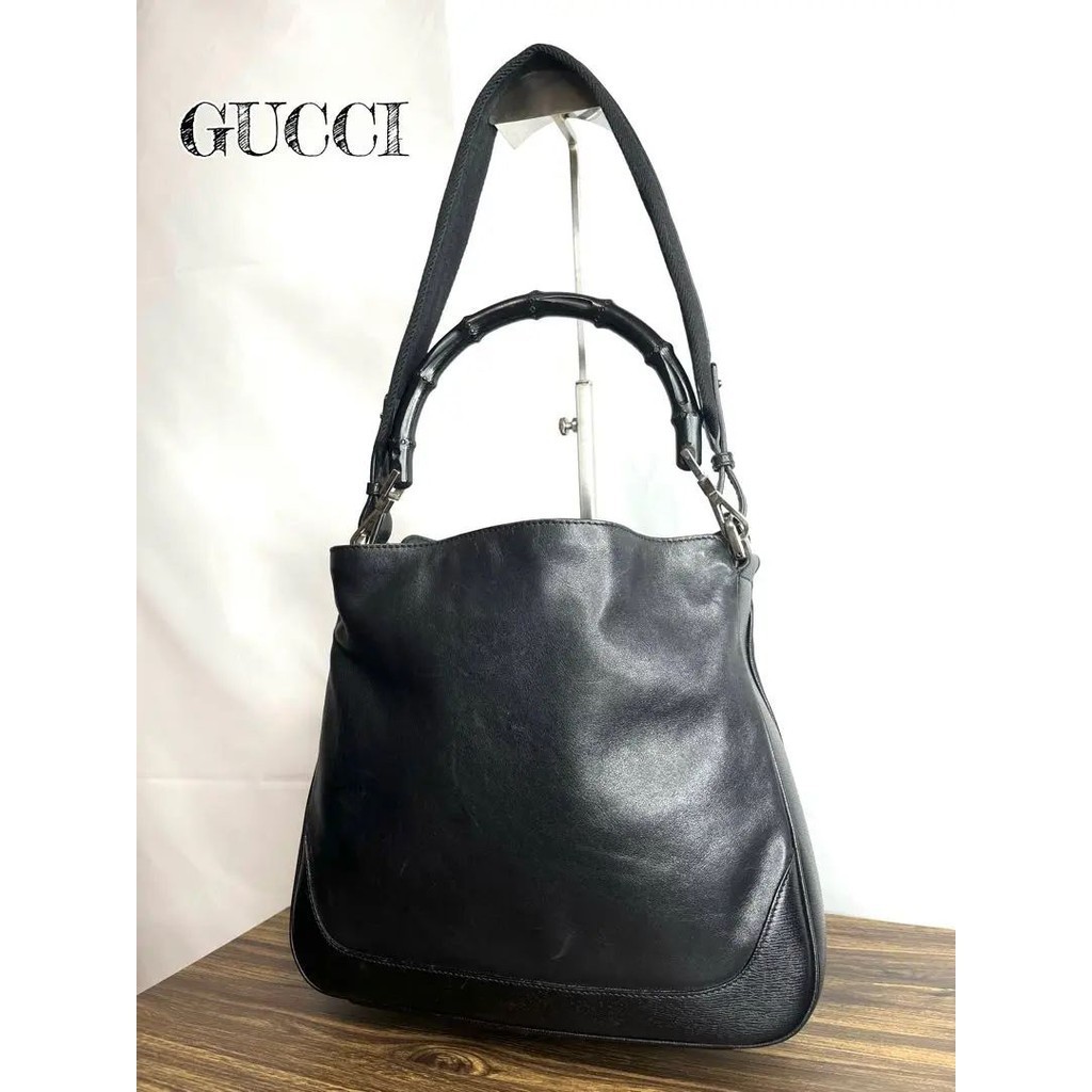 GUCCI 古馳 托特包 竹節系列 黑色 皮革 真皮 mercari 日本直送 二手