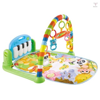 嬰兒遊戲墊踢和彈鋼琴健身房帶音樂 LED 燈懸掛玩具鏡子音樂活動中心嬰兒肚子時間遊戲墊適用於新生幼兒