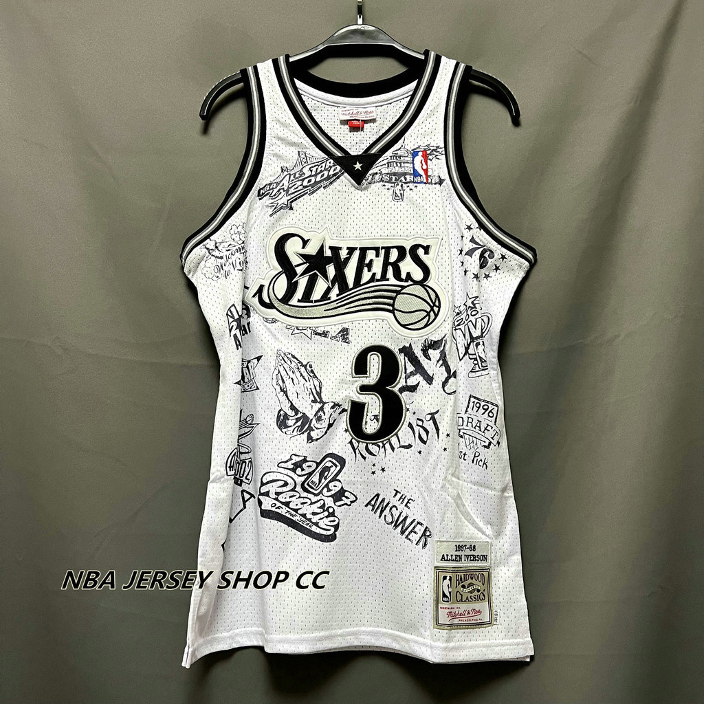 男式全新原創 NBA 1997-98 費城 76 人隊 #3 Allen Iverson 復古球衣白色 H