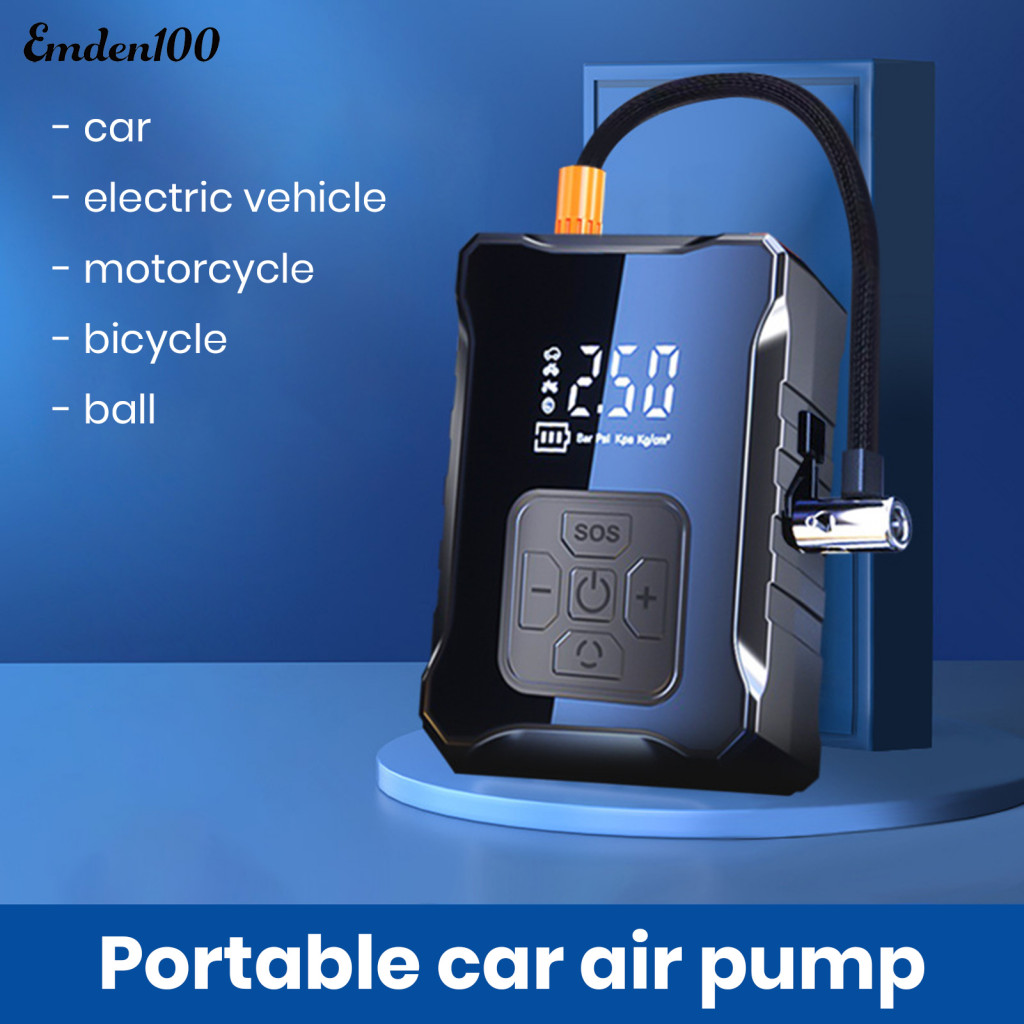 Em.z 輪胎充氣泵便攜式空氣壓縮機,帶數字顯示可充電電池用於帶壓力表的輪胎的大功率電動泵易於使用