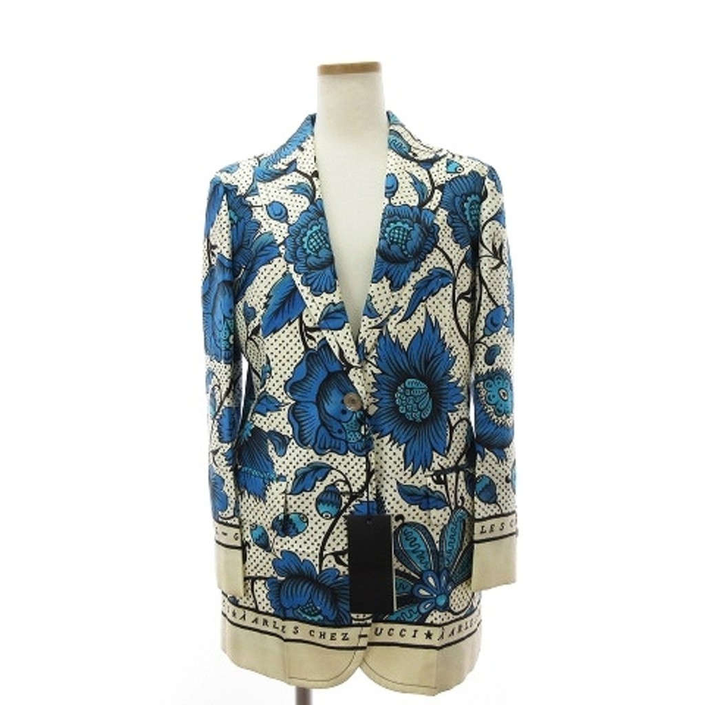 GUCCI 古馳外衣 外套皮革花卉圖案 白 藍色 日本直送 二手