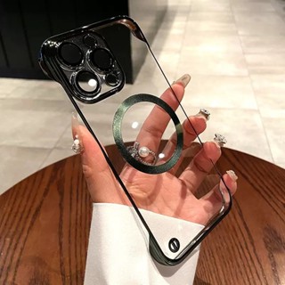 【免運】iPhone手機殼保護套適用iPhone15電鍍磁吸magsafe手機殼蘋果14無邊框保護套鏡頭膜13