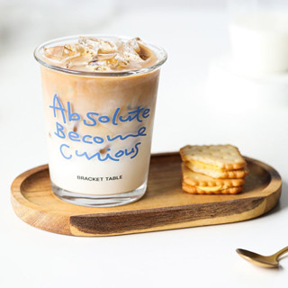 藍色字母玻璃杯印花ins高顏值早餐簡約牛奶家用咖啡杯杯子