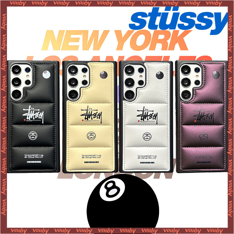SAMSUNG 潮流時尚stussy經典黑球8標誌塗鴉標籤羽絨服情侶手機殼適用三星s22 S22U S22Plus S2