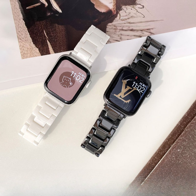 【TW】適用Apple Watch 女士陶瓷錶帶 三珠錶帶  IWatch 4 5 6 SE 7代 40 44 45mm