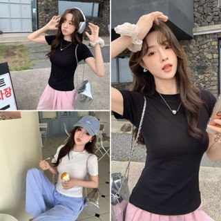 【唯家】爆款圓領純色修身短袖女2025夏季新款掐腰顯瘦上衣打底