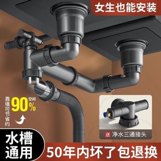 臺南出貨 廚房洗菜盆雙槽下水管水槽全套下水器雙盆雙槽配件排水管套裝 R S P