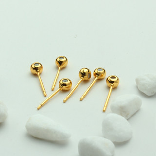 TL-(10pcs)-14K包金帶膠塞定位調節耳針diy手工飾品耳環資料金色球型耳釘