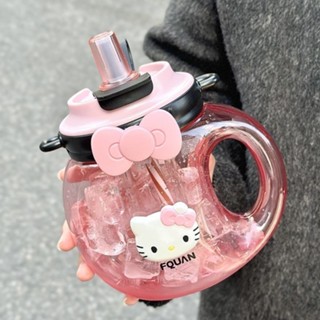 Kitty水杯 卡通水杯 大肚杯 水杯 水壺 吸管杯 雙飲大肚吸管杯女可愛兒童大容量水壺tritan學生塑膠茶水分離水杯