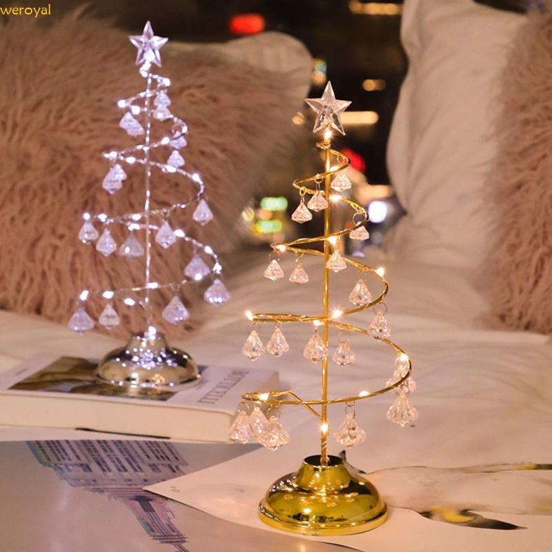 Weroyal LED聖誕樹檯燈電池電源現代水晶檯燈臥室客廳聖誕裝飾禮物