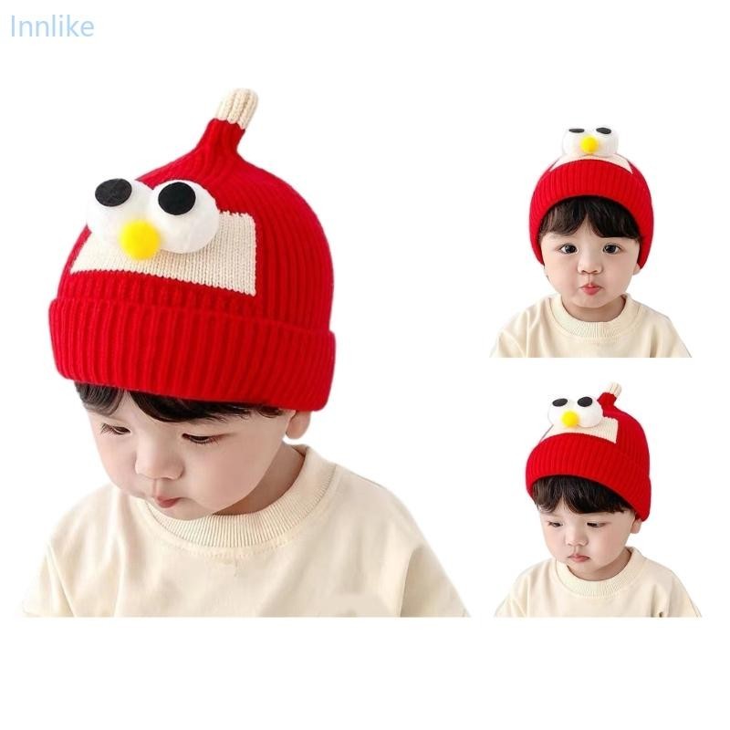 Inn Cozy 嬰兒針織帽可愛大眼睛針織無簷小便帽男女童保暖帽