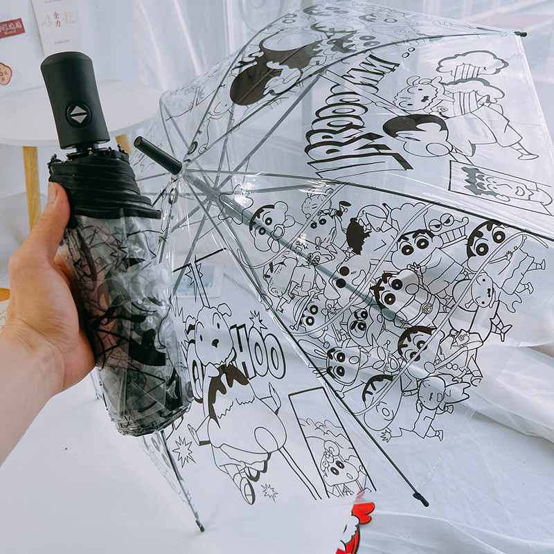 【SY1】蠟筆小新透明傘全自動直柄傘晴雨防紫外線傘