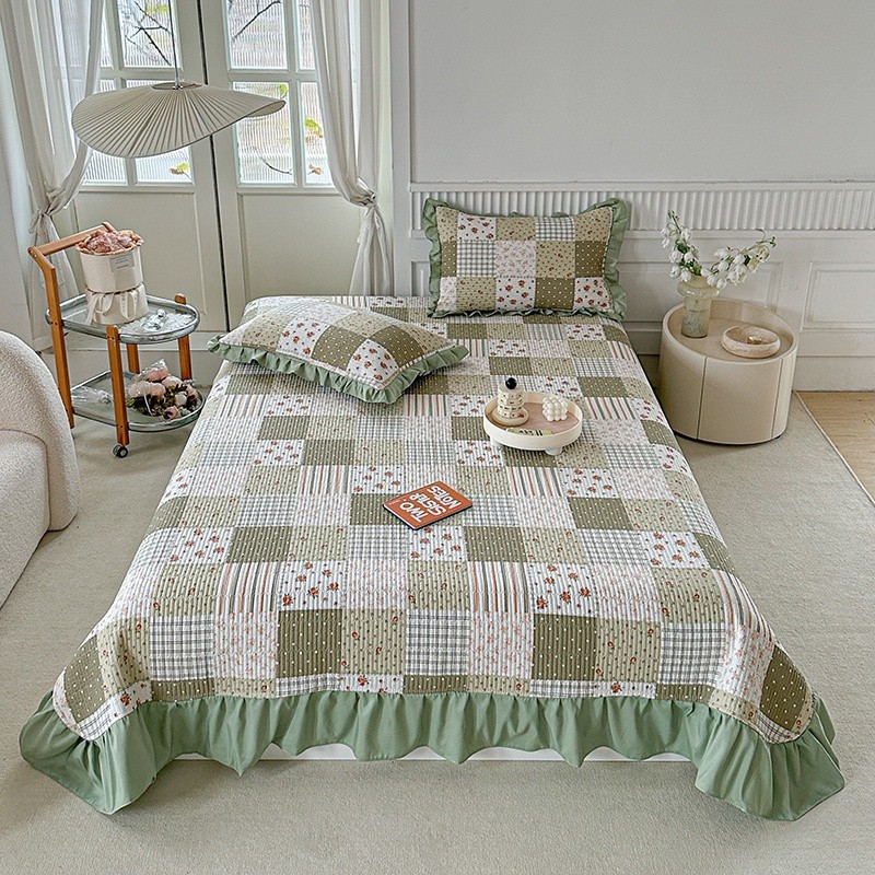 2024 新到貨花卉絎縫床罩 床蓋 適用於單人大床/特大號絎縫羽絨被床單 3 合 1 加厚床單床 FHZF