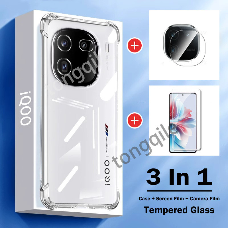 Iqoo 12 iQOO12 5G 2023 手機殼透明透明後蓋防震保險槓軟 TPU 屏幕相機鏡頭保護膜鋼化玻璃膜保護防